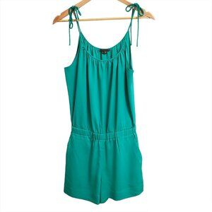 Theory Womens Larianna Silk Romper Small Turquoise Sleeveless Shoulder T…